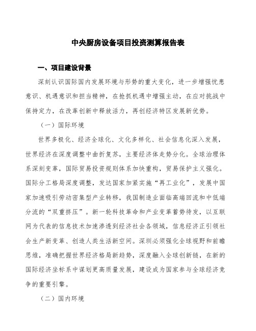 中央厨房设备项目投资测算报告表