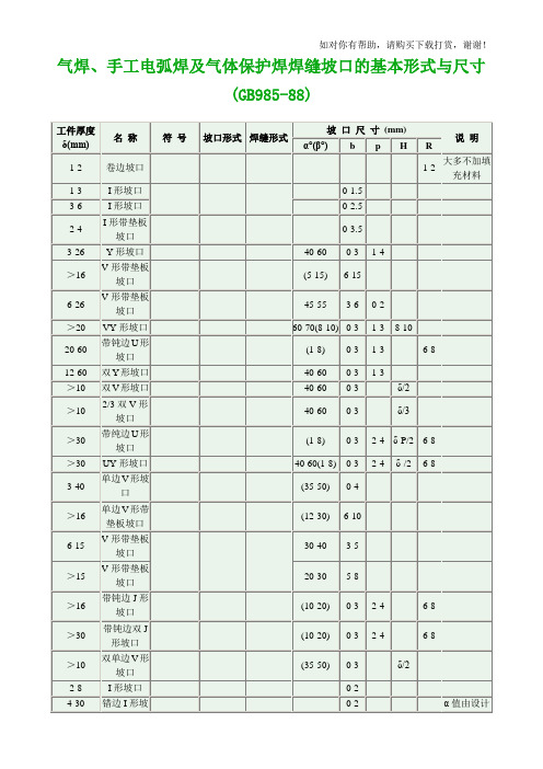 GB985-88气焊、手工电弧焊及气体保护焊焊缝坡口的基本形式与尺寸(原稿)