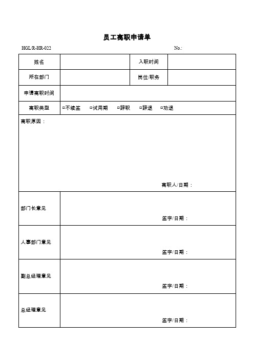 R-HR-022、023、024员工离职申请单、申报单、沟通记录