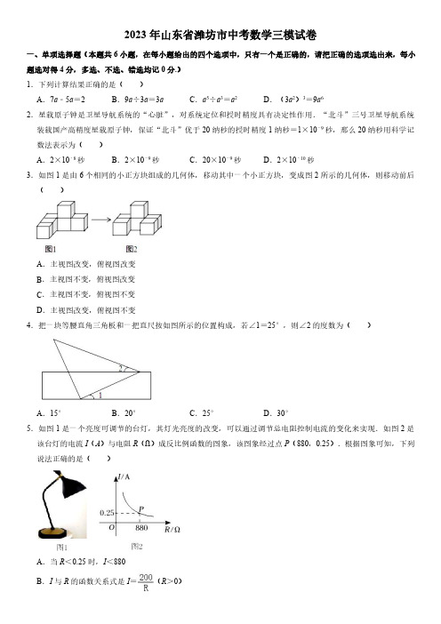 2023年山东省潍坊市中考数学三模试卷及参考答案