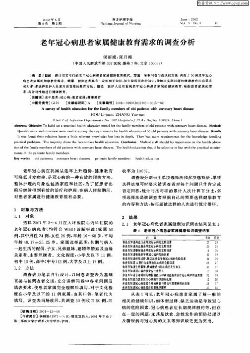 老年冠心病患者家属健康教育需求的调查分析