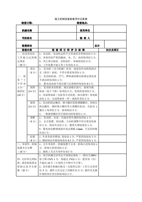 施工机械设备检查评分记录表