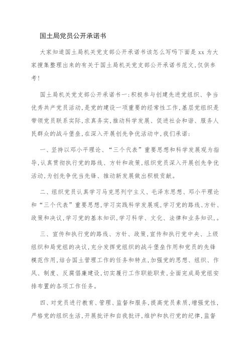 国土局党员公开承诺书