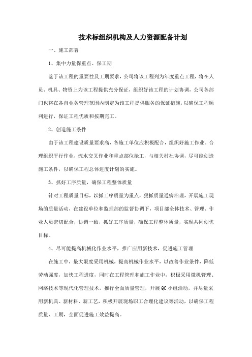 技术标组织机构及人力资源配备计划