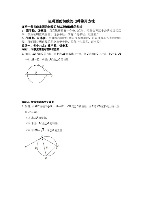 证明圆的切线的七种常用方法-圆的切线证明7种方法