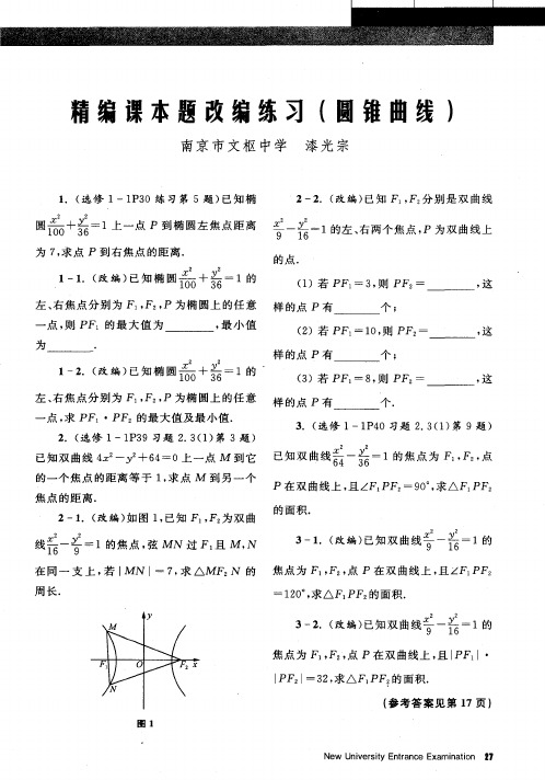 精编课本题改编练习(圆锥曲线)