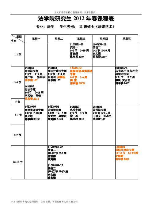 河海大学法学院研究生2012年春学期课程表(11法律学术)终稿