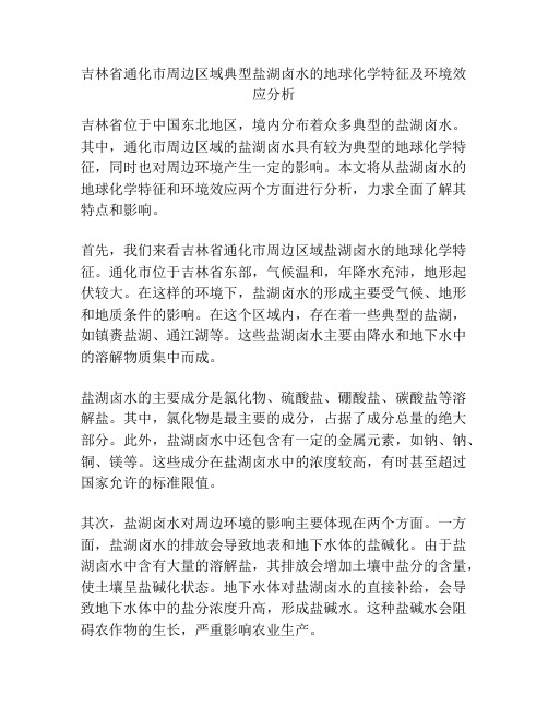 吉林省通化市周边区域典型盐湖卤水的地球化学特征及环境效应分析