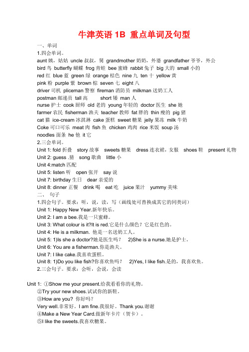 牛津英语1B 重点单词及句型