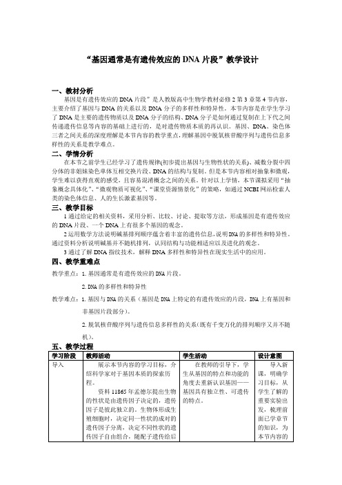 3-4基因通常是有遗传效应的DNA片段(教案)——高中生物学人教版(2019)必修二