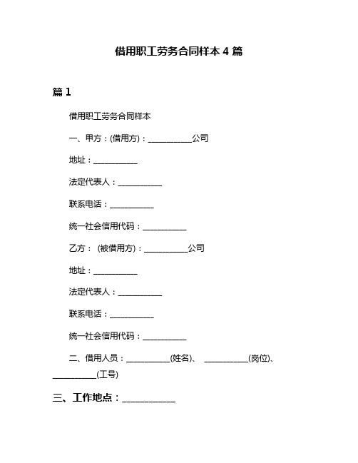 借用职工劳务合同样本4篇