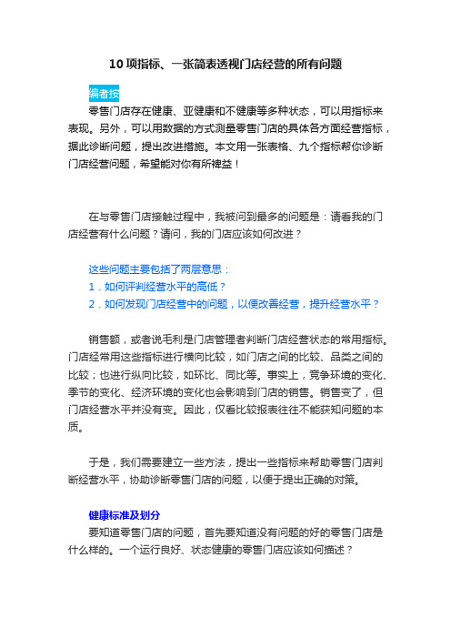 10项指标、一张简表透视门店经营的所有问题