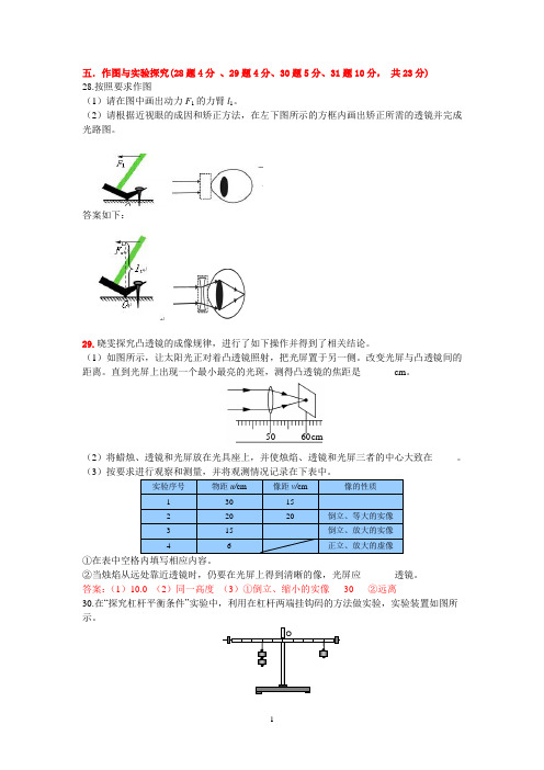 2015年物理中考模拟作图与实验探究题训练及其答案10