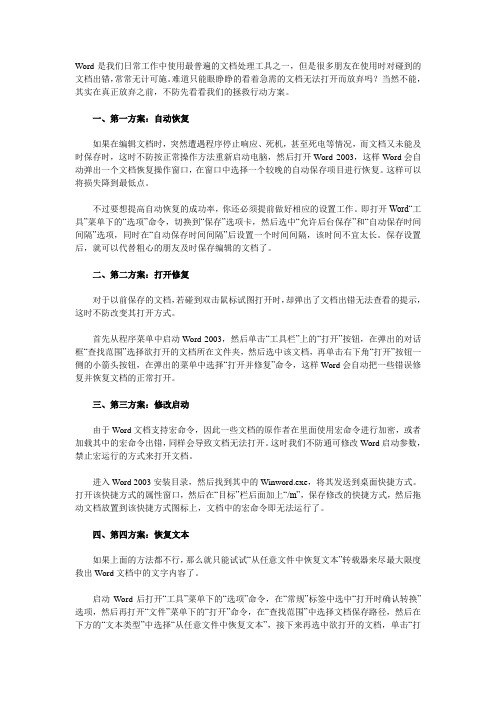 挽救word文档的四种办法