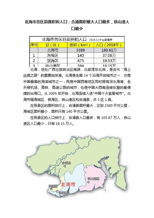 北海市各区县面积和人口：合浦面积最大人口最多，铁山港人口最少