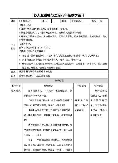 (新)苏人版《道德与法治》八年级上册.《知仪识礼》精品教案