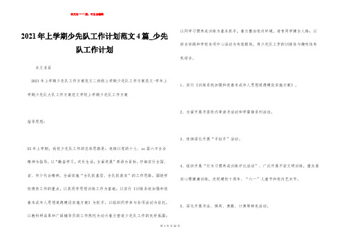 2021年上学期少先队工作计划范文4篇_少先队工作计划