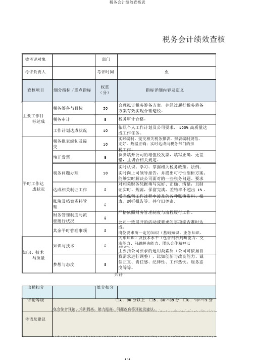 税务会计绩效考核表