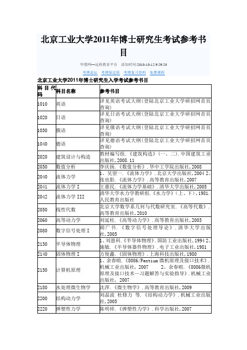 北京工业大学博士研究生考试参考书目