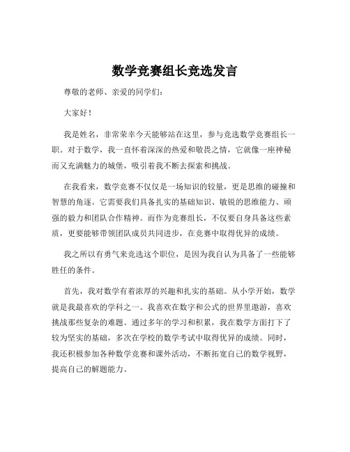 数学竞赛组长竞选发言