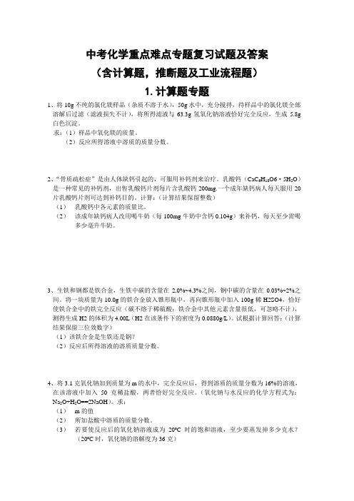 中考化学重点难点专题复习试题及答案