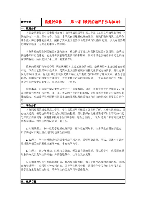 山东省2015年高中历史第8课欧洲殖民者的扩张与掠夺教案1岳麓版必修2