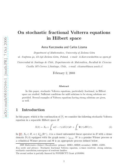 On stochastic fractional Volterra equations in Hilbert space