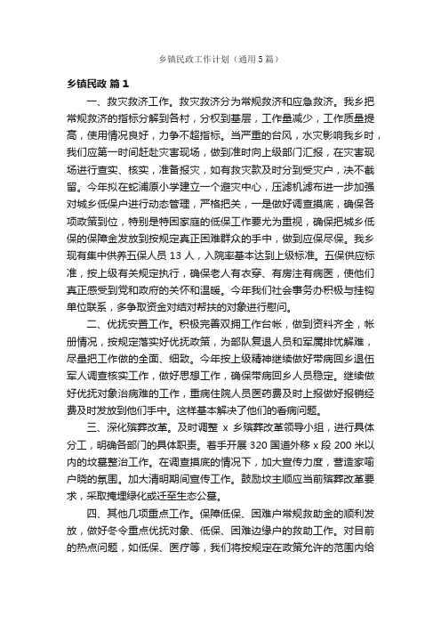 乡镇民政工作计划(通用5篇)