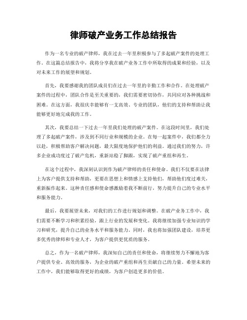 律师破产业务工作总结报告