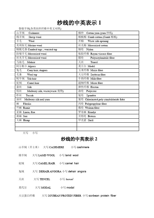 《大宇》纱线的中英表示