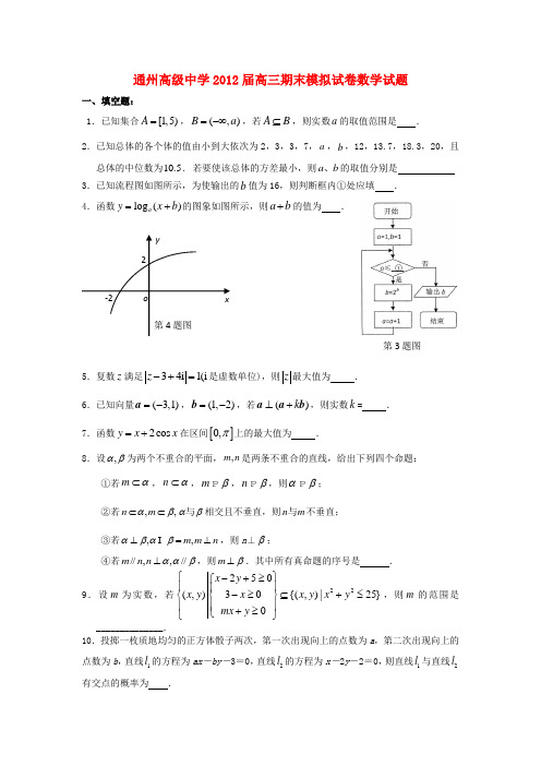 江苏省通州高级中学高三数学期末模拟试卷试题新人教A版【会员独享】
