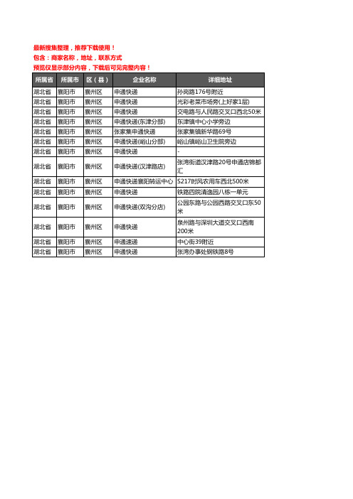 新版湖北省襄阳市襄州区申通快递企业公司商家户名录单联系方式地址大全14家