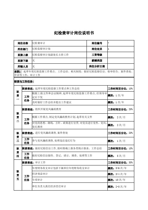 纪检监察审计处纪检兼审计岗位说明书