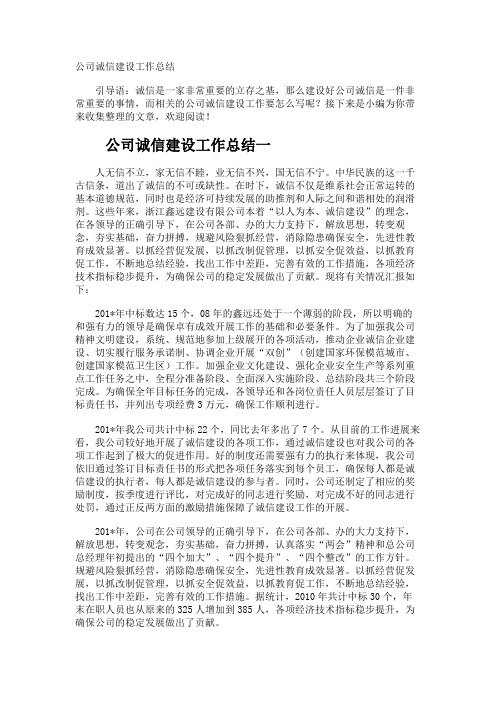 公司诚信建设工作总结