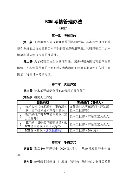 【考核方案范例】BOM考核管理办法(WORD4页)