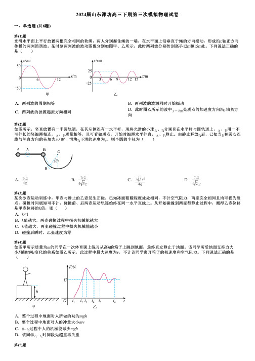 2024届山东潍坊高三下期第三次模拟物理试卷