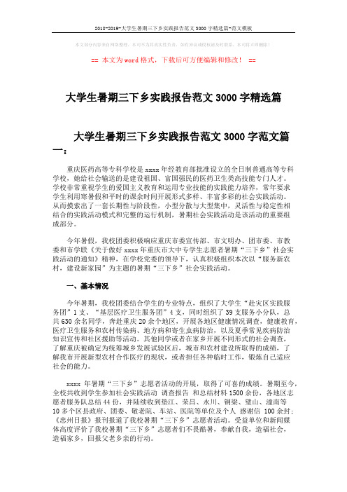 2018-2019-大学生暑期三下乡实践报告范文3000字精选篇-范文模板 (13页)