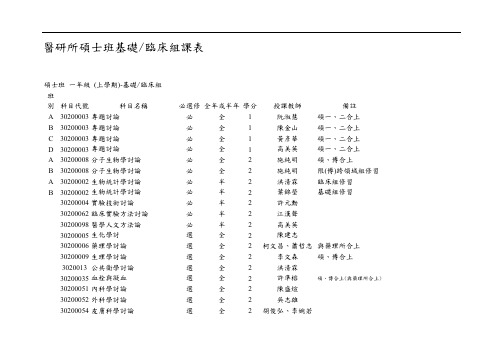 医研所硕士班基础临床组课表(精)