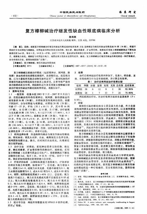 复方樟柳碱治疗继发性缺血性眼底病临床分析