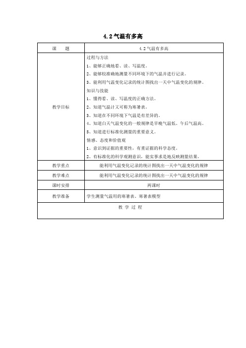 三年级科学下册第四单元关心天气2气温有多高教案苏教版