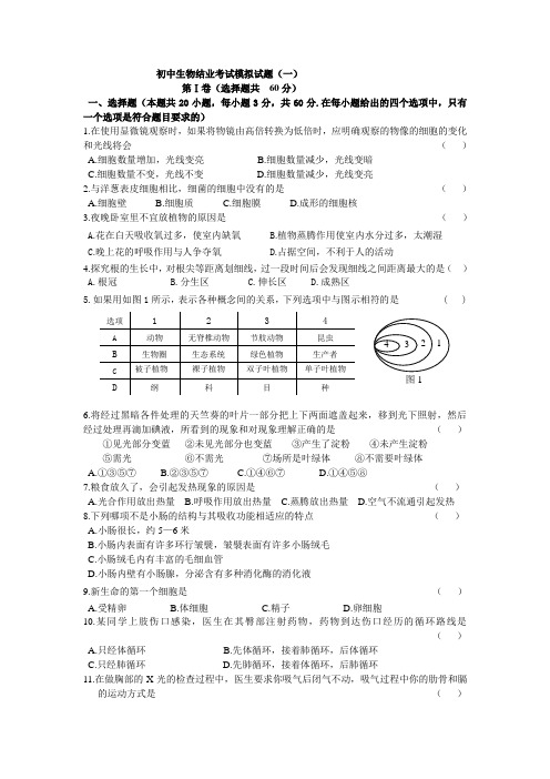 八年级生物结业考试模拟题(2套,附答案)