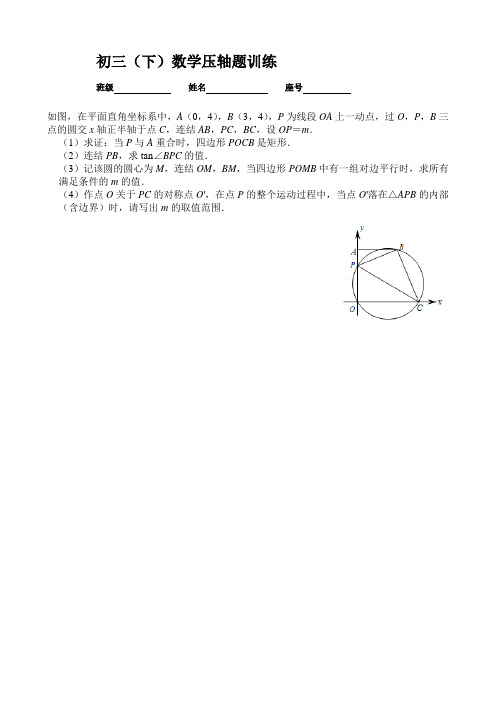 初三九年级下册数学压轴题训练及参考答案