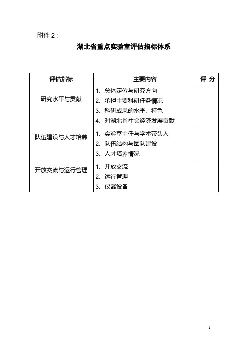 湖北省重点实验室评估指标体系