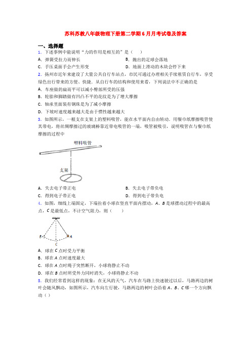 苏科苏教八年级物理下册第二学期6月月考试卷及答案