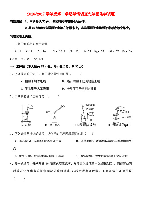 江苏省东台市九年级化学下学期第一次月考试题(1)