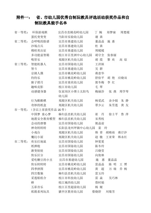 省市幼儿园优秀自制玩教具评选活动获奖作品和自