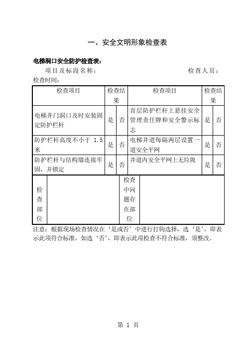 安全文明生产检查表格汇集