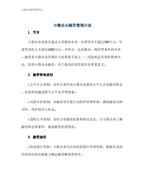 小微企业融资管理办法