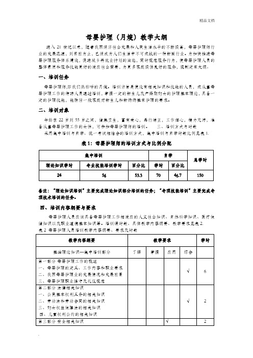 母婴护理(月嫂)教学大纲