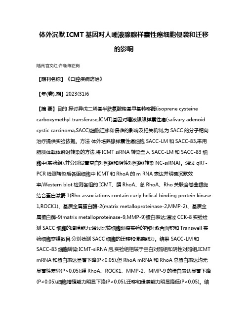 体外沉默ICMT基因对人唾液腺腺样囊性癌细胞侵袭和迁移的影响